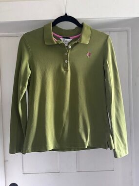 Lilly Pulitzer Shrunken Polo Long Sleeve Green Pink Palm Size M